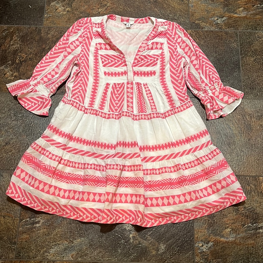 Crown and Ivy Pink and White Patterned Jersey Dress M